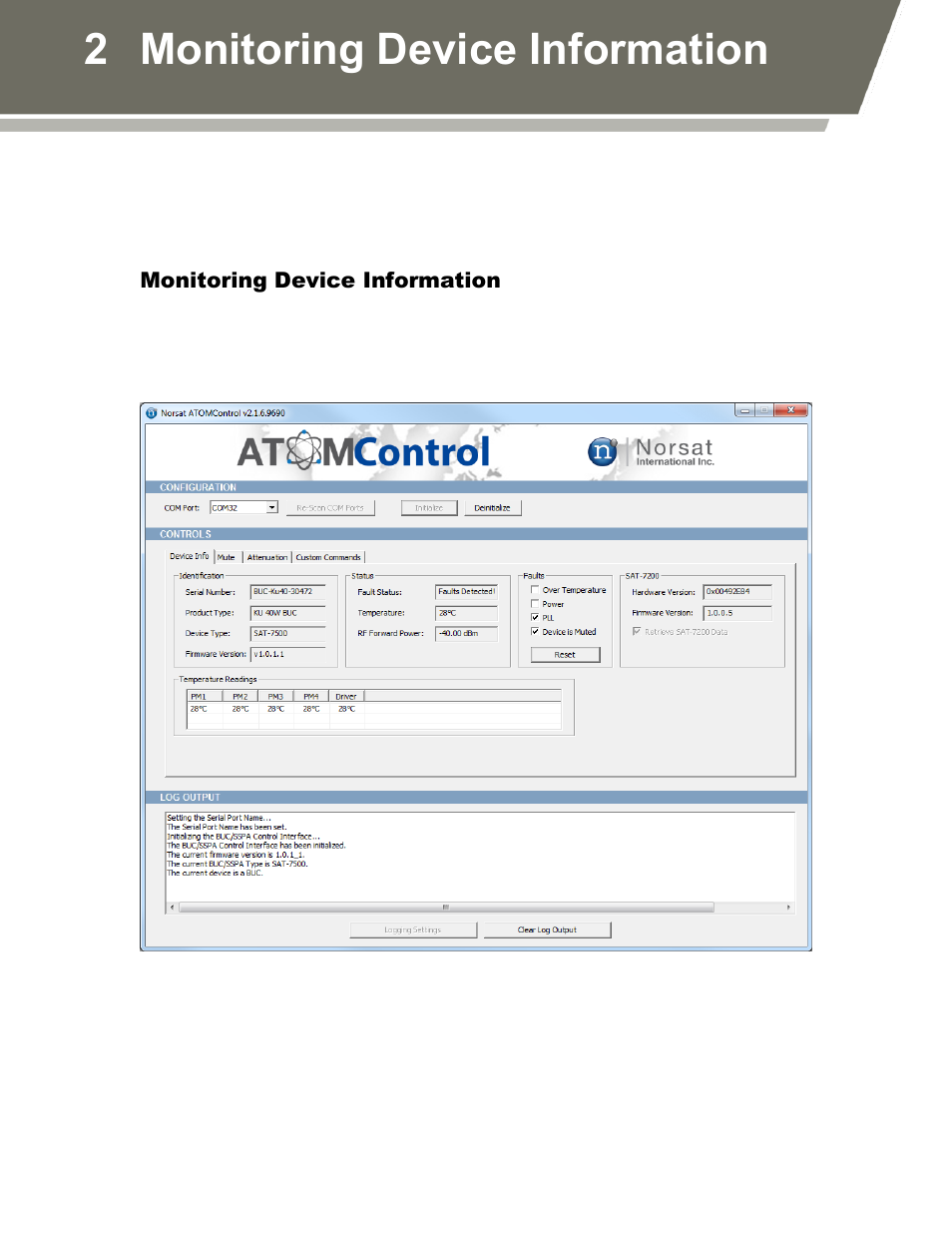 Monitoring device information, Figure 2: the device info tab, 2 monitoring device information | Norsat ATOMControl User Manual | Page 13 / 30