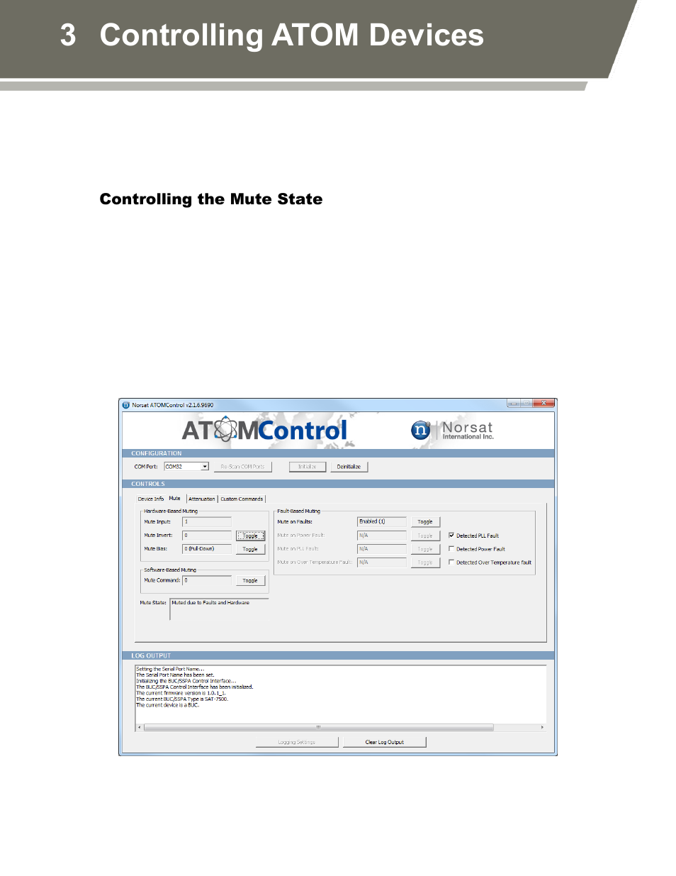 Controlling the mute state, Figure 3: mute tab controls, 3 controlling atom devices | Norsat ATOMControl User Manual | Page 17 / 30