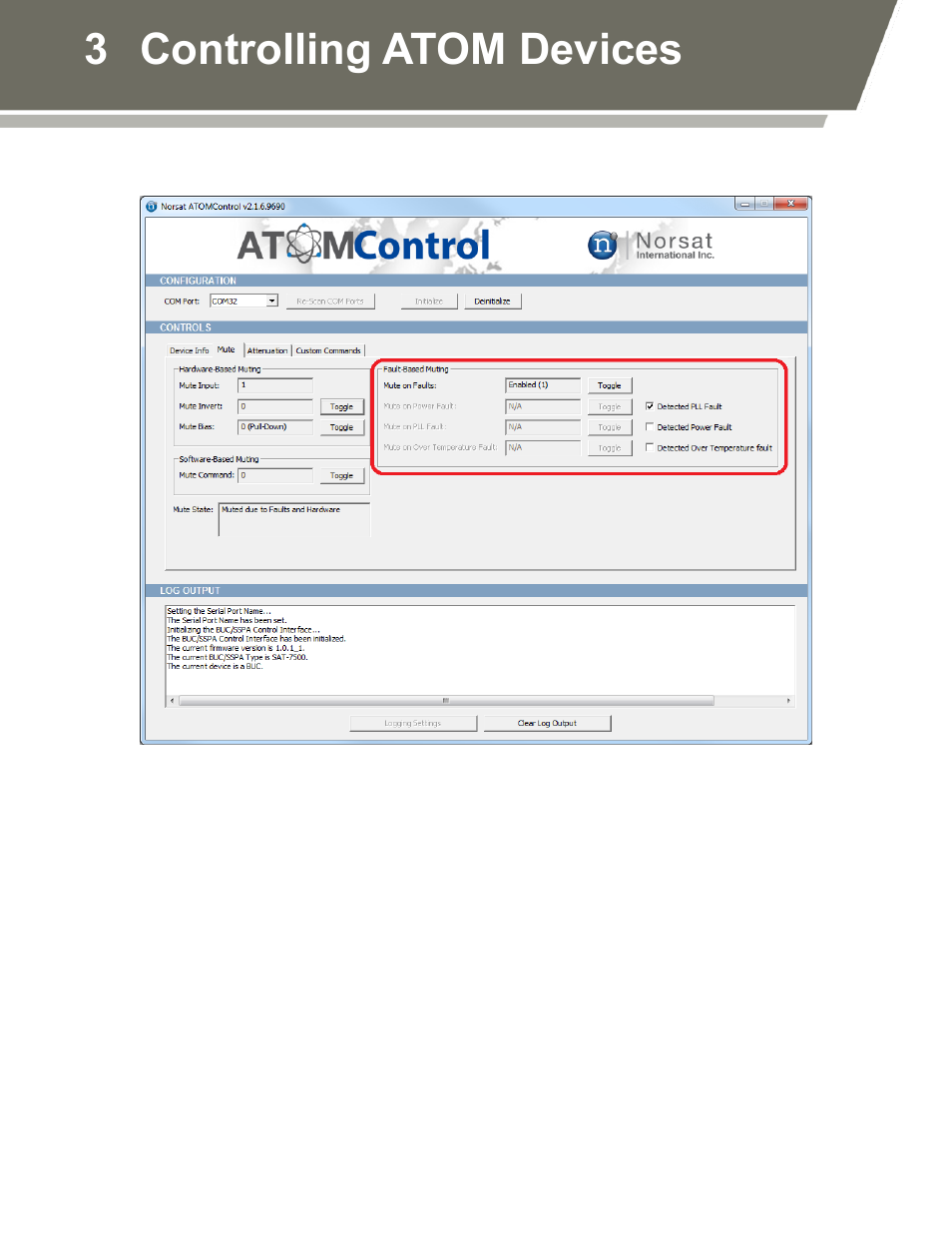 Figure 7: fault-based muting controls, 3 controlling atom devices | Norsat ATOMControl User Manual | Page 24 / 30