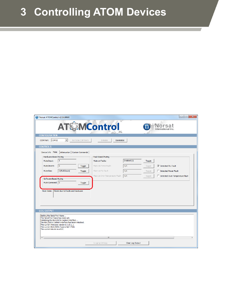 Figure 8: software-based muting controls, 3 controlling atom devices | Norsat ATOMControl User Manual | Page 25 / 30