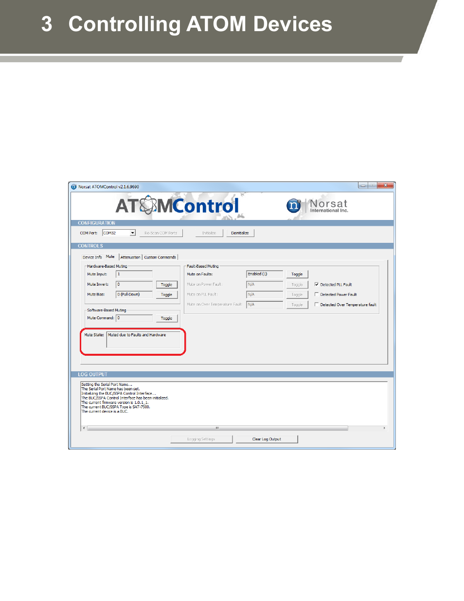 Figure 9: mute state, 3 controlling atom devices | Norsat ATOMControl User Manual | Page 26 / 30