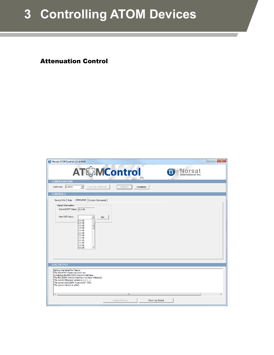 Attenuation control, Figure 10: attenuation tab controls, 3 controlling atom devices | Norsat ATOMControl User Manual | Page 27 / 30