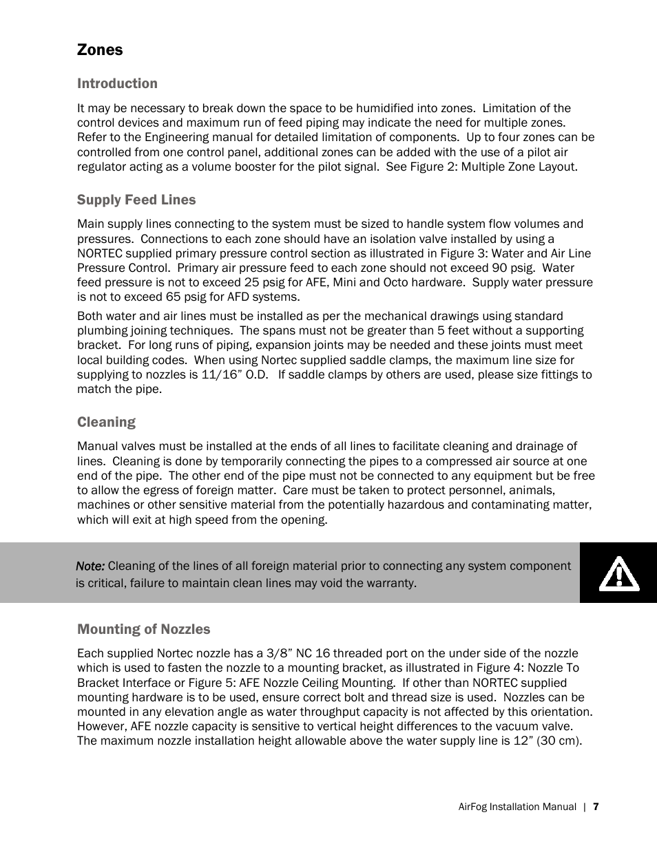 Zones | Nortec AIRFOG Series User Manual | Page 11 / 48