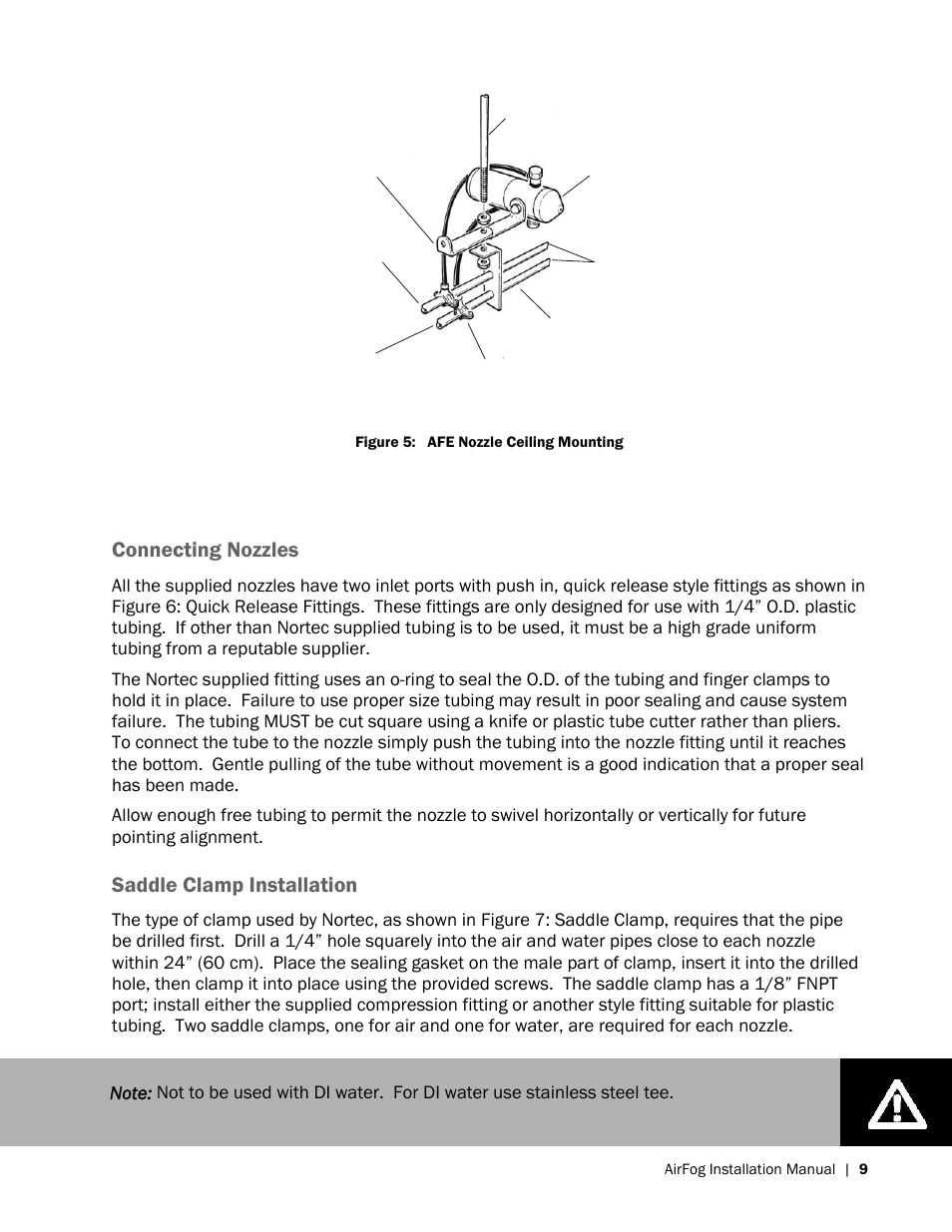 Connecting nozzles, Saddle clamp installation | Nortec AIRFOG Series User Manual | Page 13 / 48