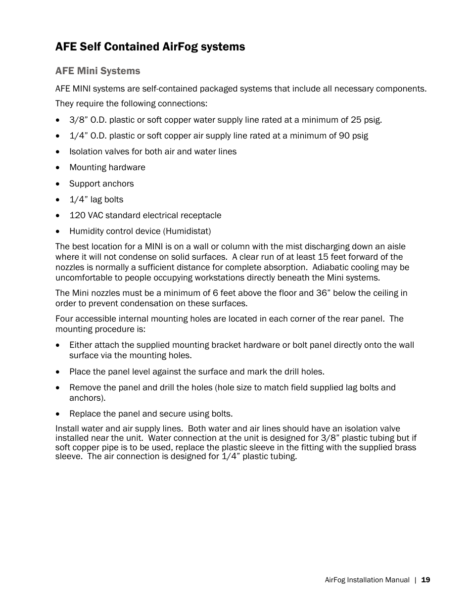 Afe self contained airfog systems | Nortec AIRFOG Series User Manual | Page 23 / 48