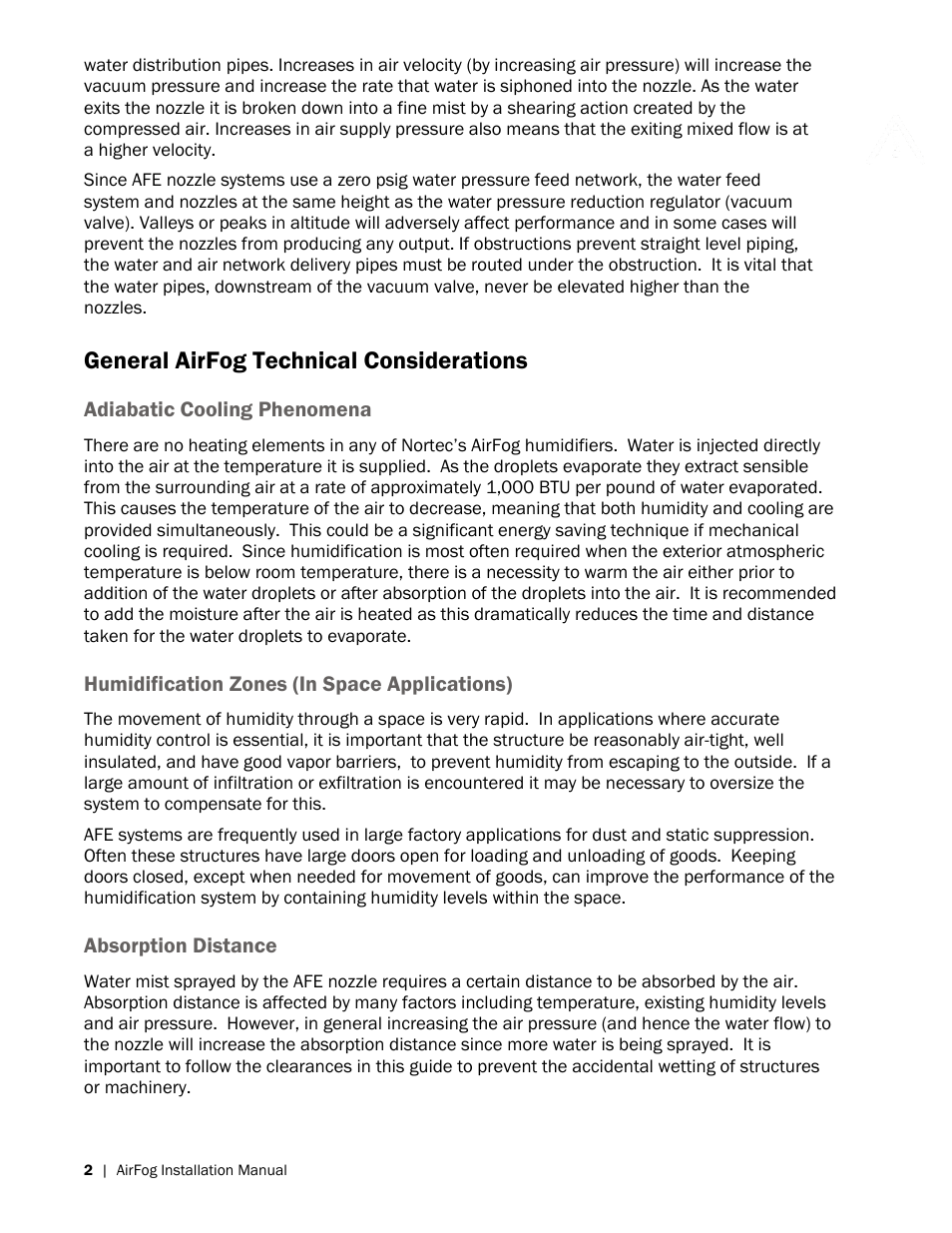 General airfog technical considerations | Nortec AIRFOG Series User Manual | Page 6 / 48