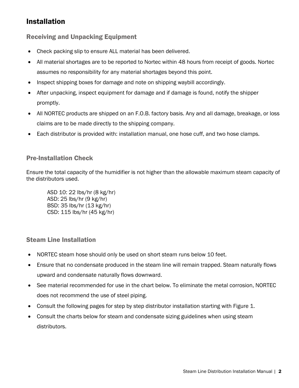 Installation | Nortec Steam Distribution User Manual | Page 5 / 15