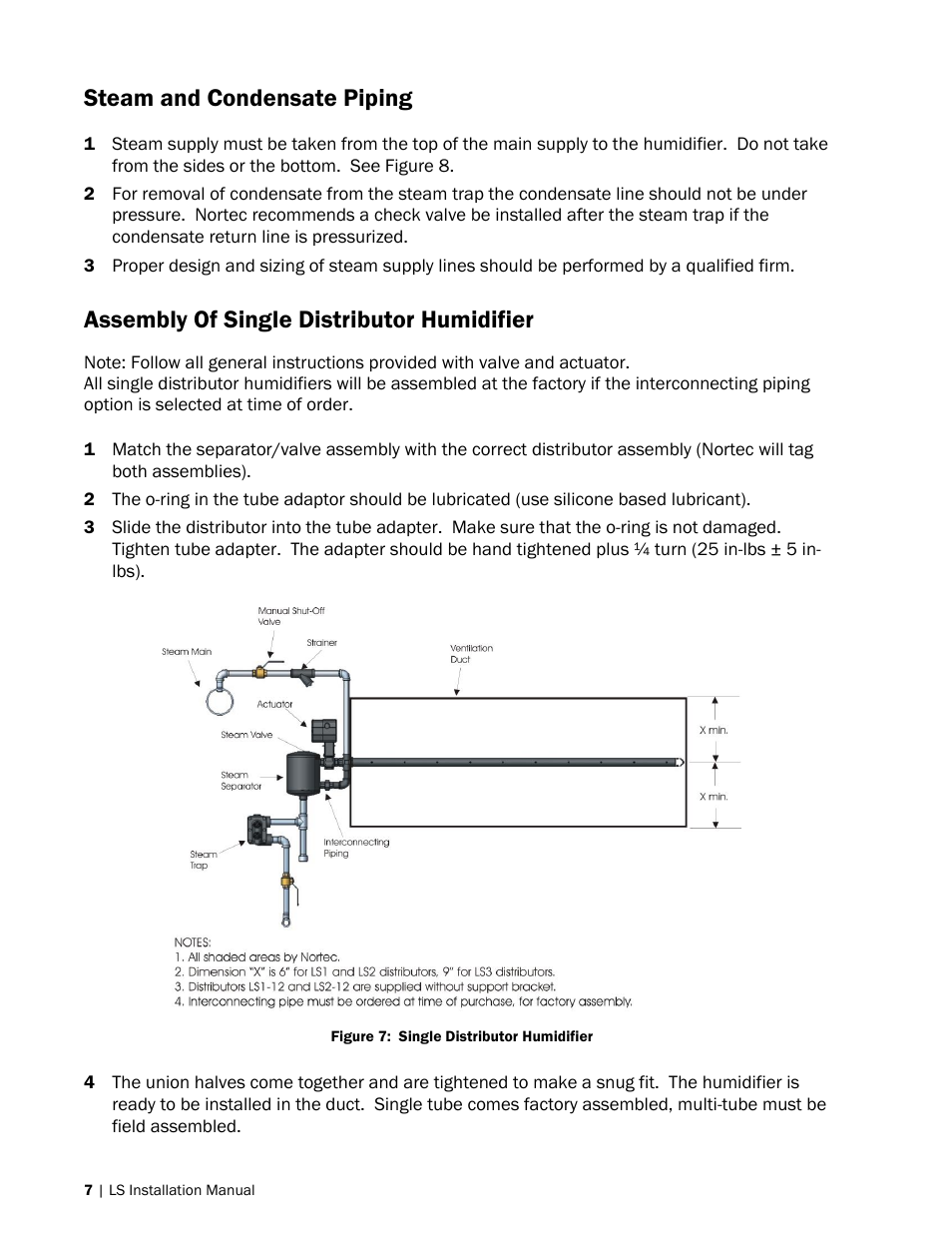 Steam and condensate piping, Assembly of single distributor humidifier | Nortec LiveSteam v.2 User Manual | Page 10 / 38