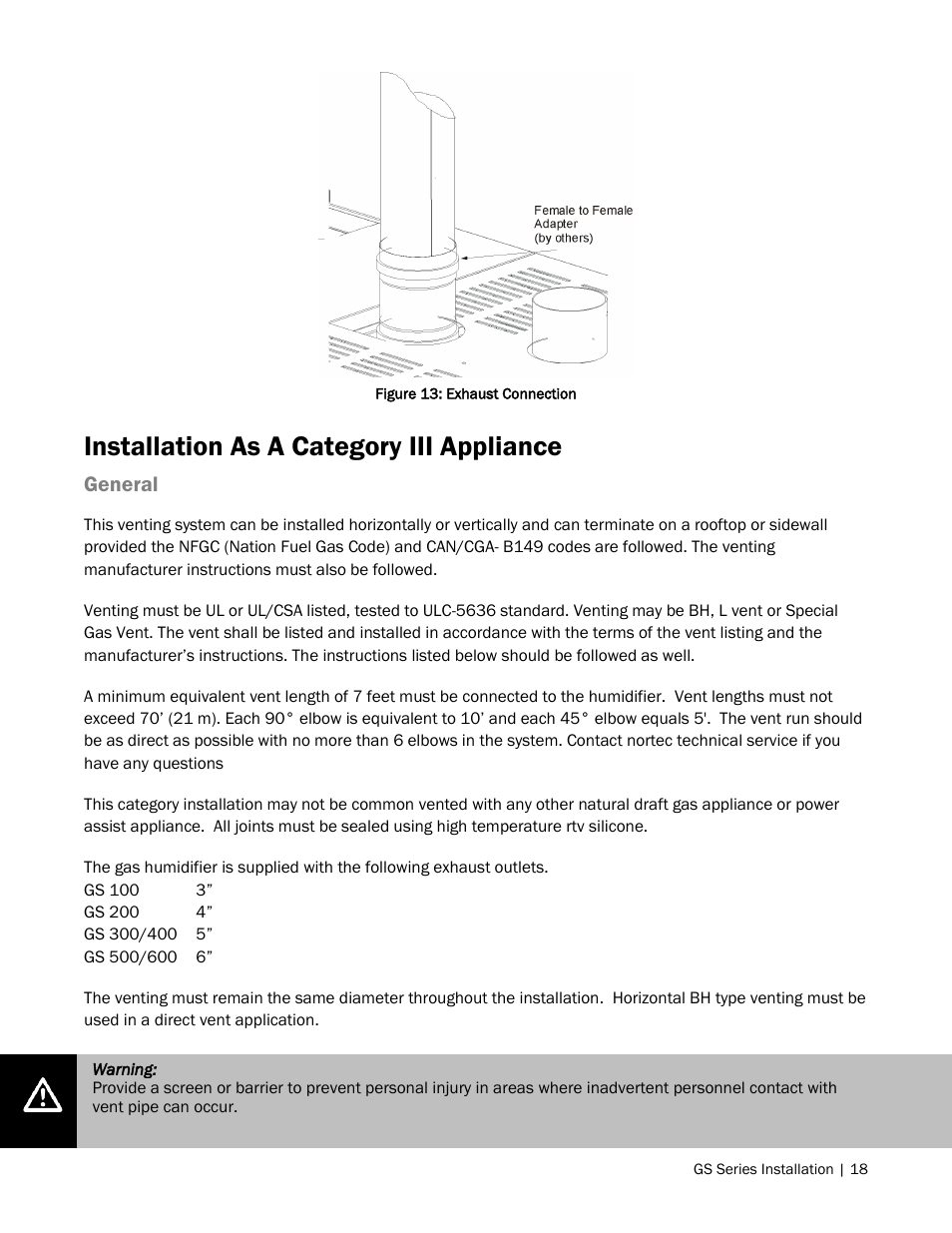 18 installation as a category iii appliance, Installation as a category iii appliance | Nortec GS Series User Manual | Page 21 / 98