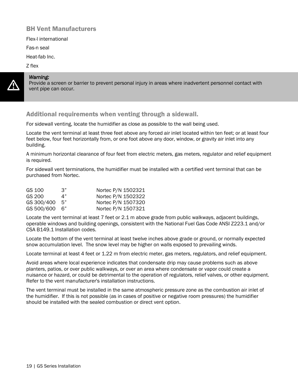 Bh vent manufacturers | Nortec GS Series User Manual | Page 22 / 98