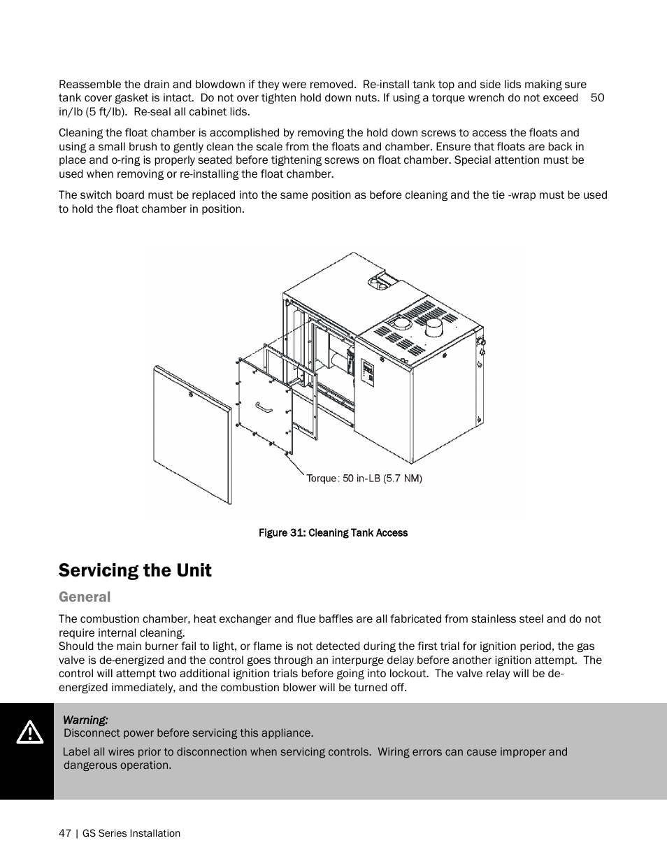 47 servicing the unit, Servicing the unit | Nortec GS Series User Manual | Page 50 / 98