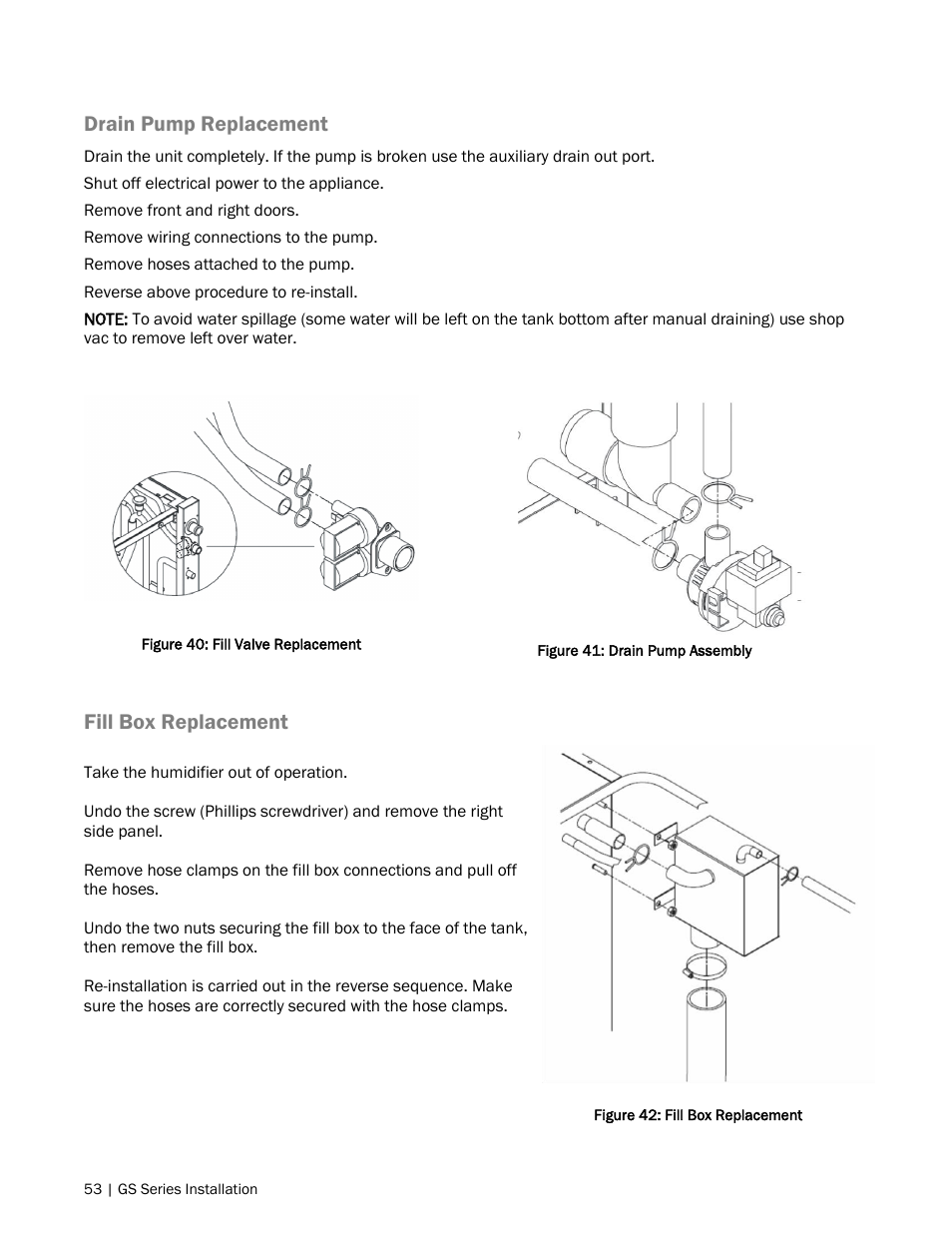Drain pump replacement, Fill box replacement | Nortec GS Series User Manual | Page 56 / 98