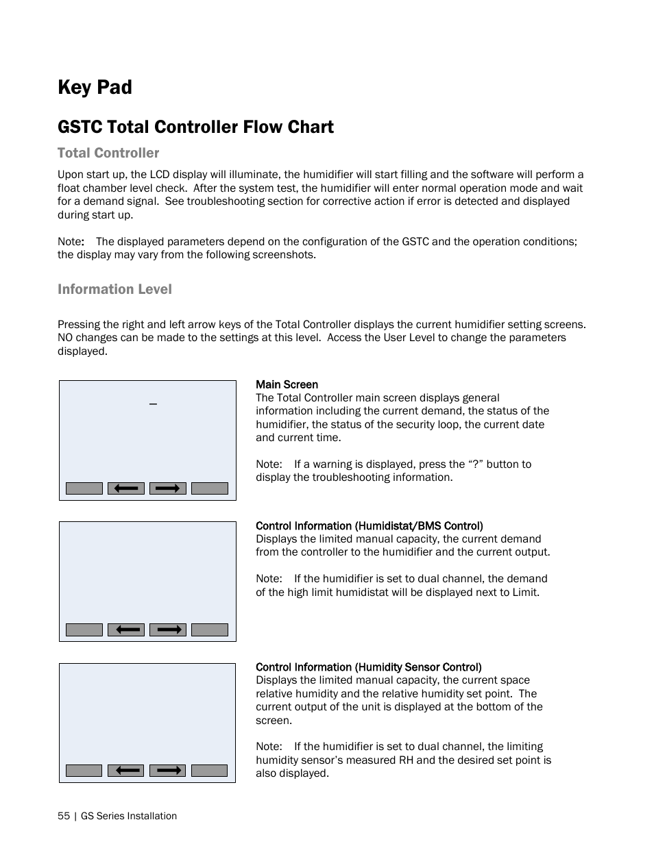 55 key pad, Key pad, Gstc total controller flow chart | Nortec GS Series User Manual | Page 58 / 98