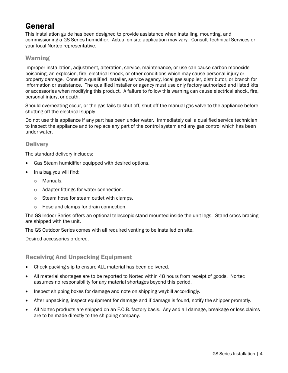 4 general, General | Nortec GS Series User Manual | Page 7 / 98