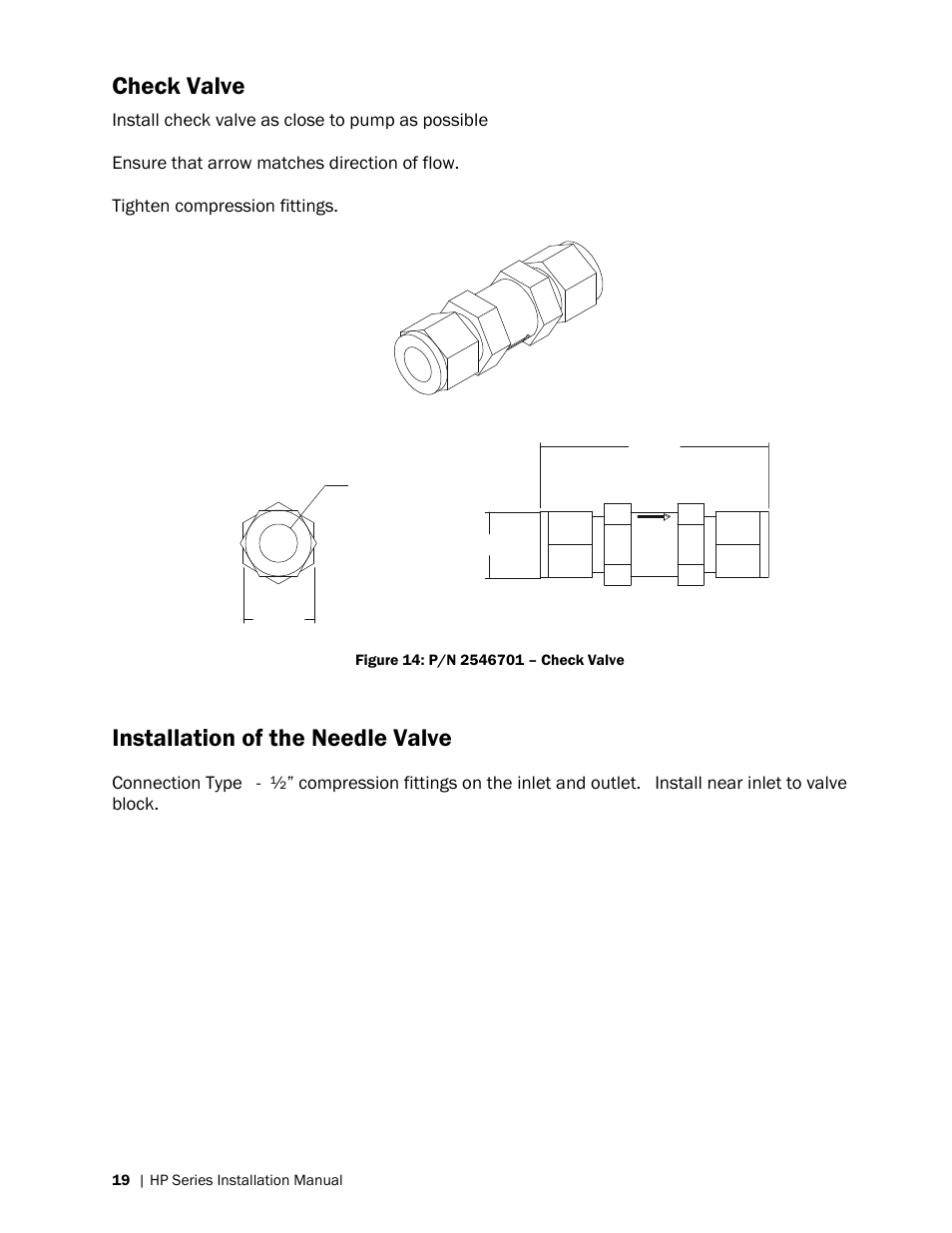 Check valve, Installation of the needle valve | Nortec HP Series User Manual | Page 22 / 76