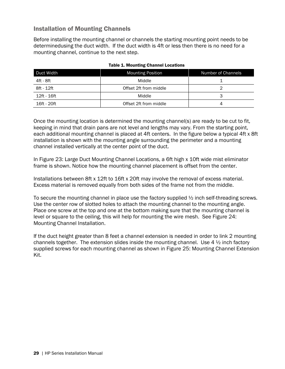 Installation of mounting channels | Nortec HP Series User Manual | Page 32 / 76