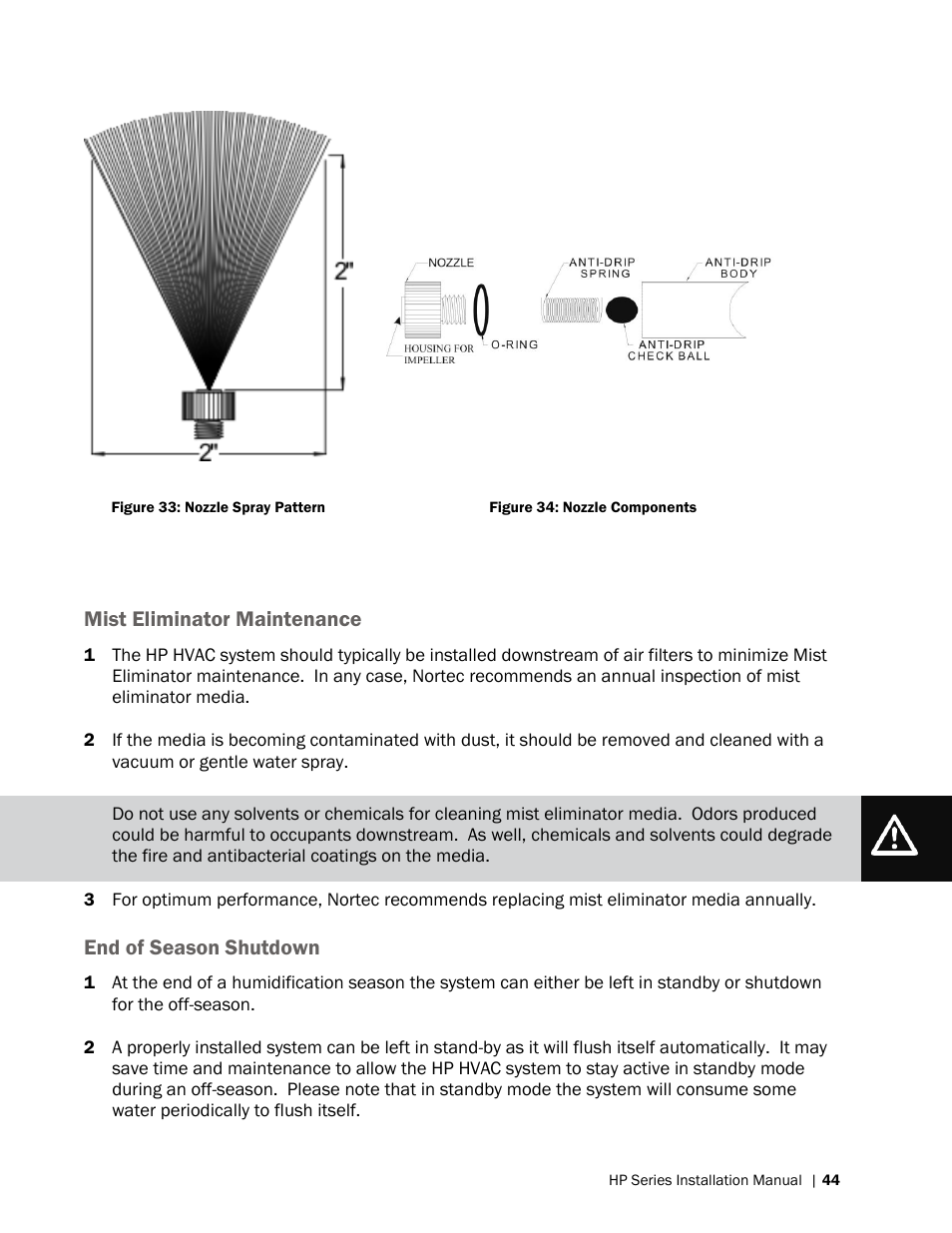 Mist eliminator maintenance, End of season shutdown | Nortec HP Series User Manual | Page 47 / 76