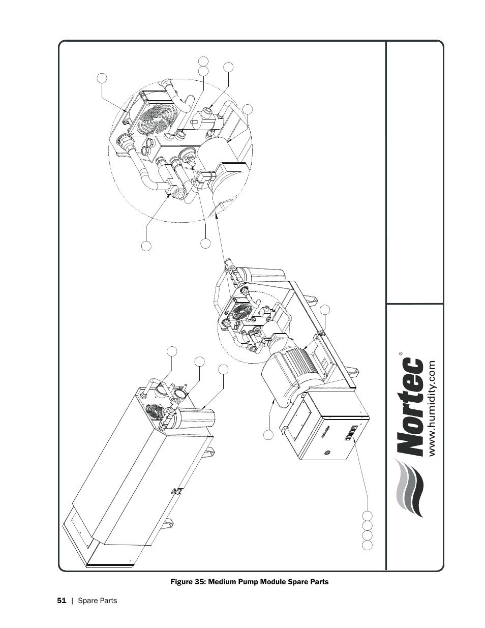 Me d ium pum p mo d u le s pare pa rts, 51 | spare parts, Figure 35: medium pump module spare parts | Nortec HP Series User Manual | Page 54 / 76