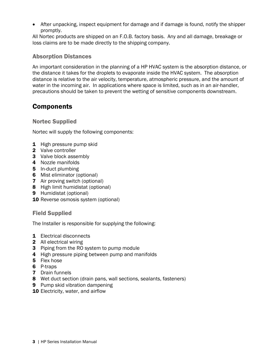 Components | Nortec HP Series User Manual | Page 6 / 76