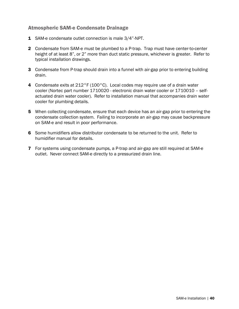 Atmospheric sam-e condensate drainage | Nortec SAM-e User Manual | Page 43 / 62