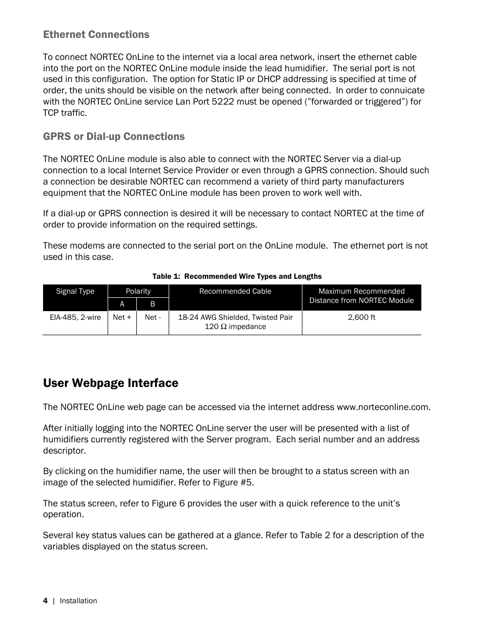 User webpage interface, Ethernet connections, Gprs or dial-up connections | Nortec OnLine GSTC User Manual | Page 8 / 24