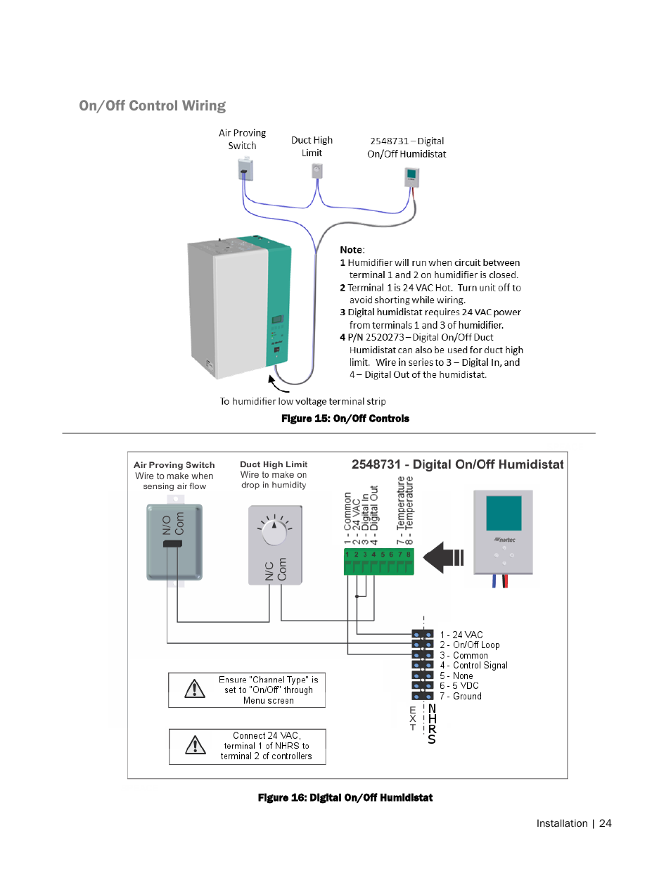 On/off control wiring | Nortec NH Series User Manual | Page 27 / 70