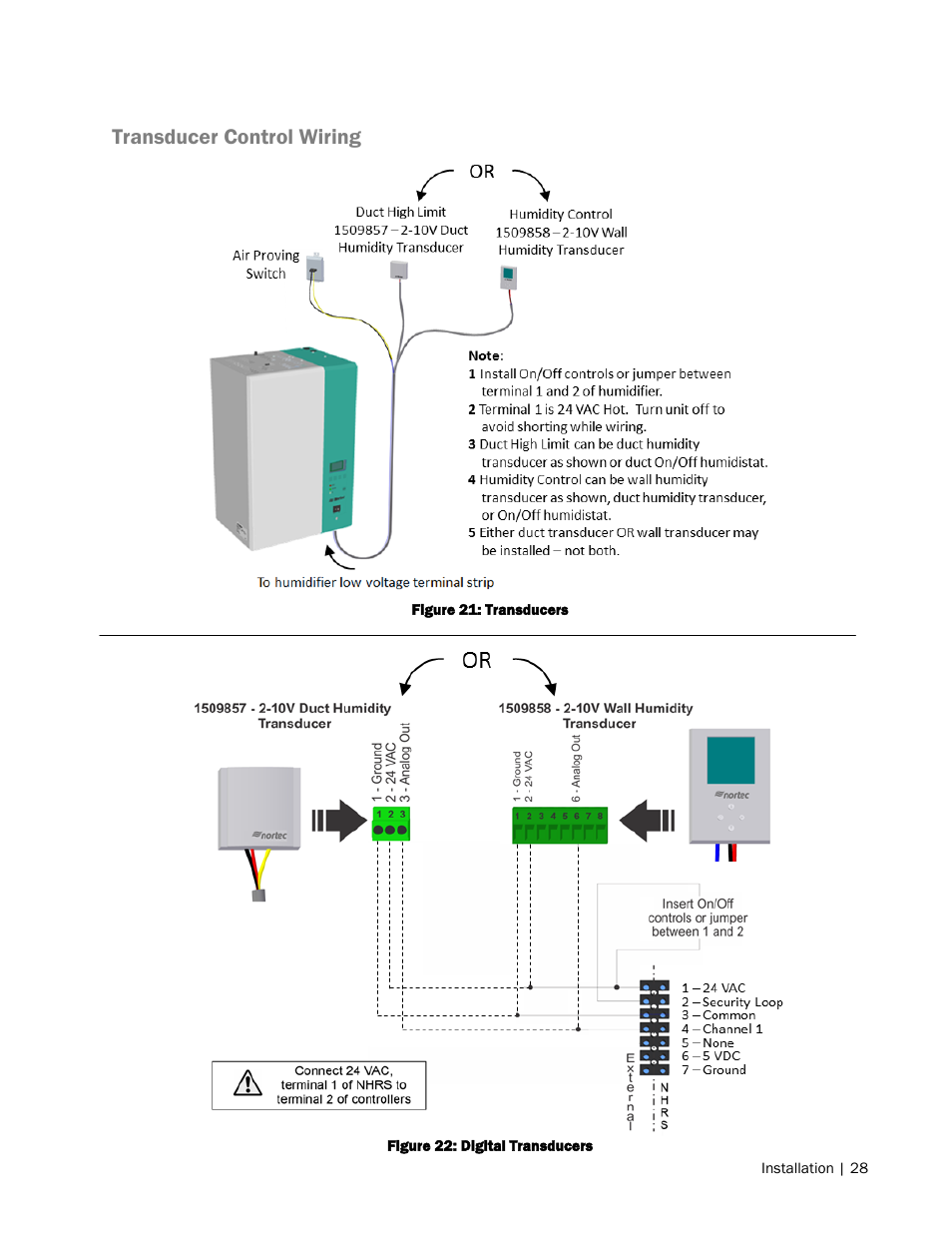 Transducer control wiring | Nortec NH Series User Manual | Page 31 / 70