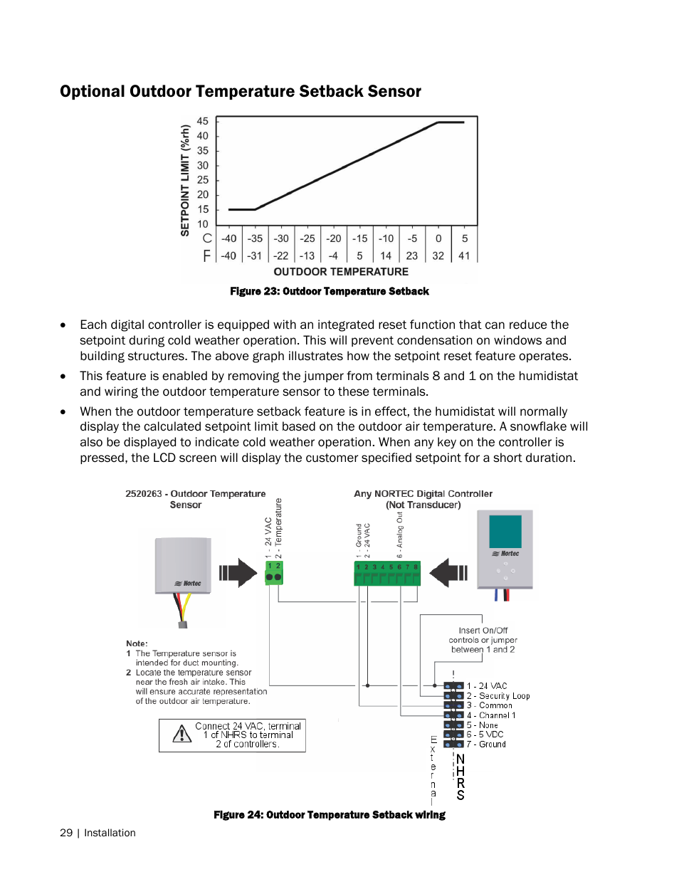 Optional outdoor temperature setback sensor | Nortec NH Series User Manual | Page 32 / 70