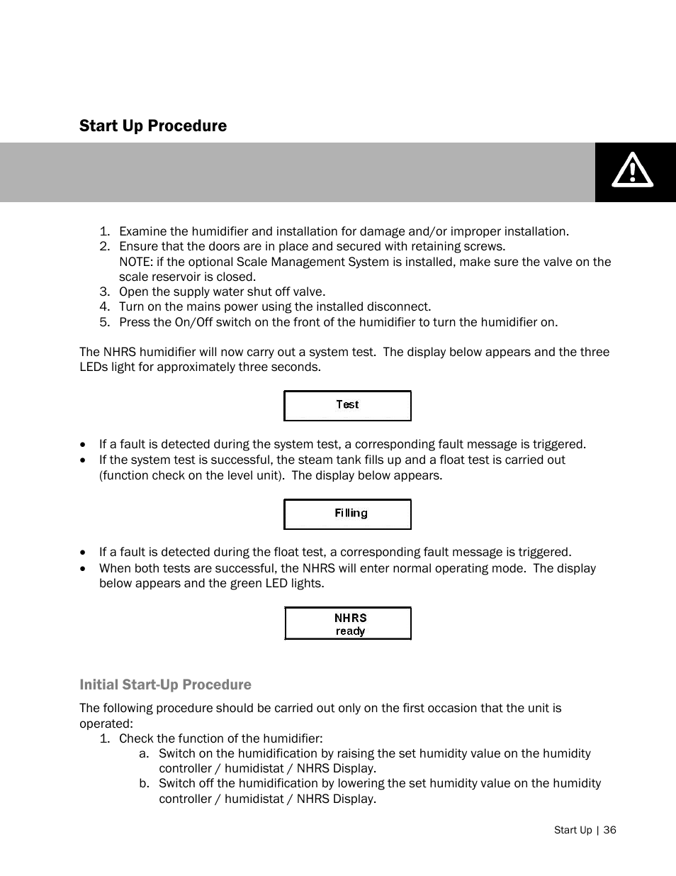 Start up procedure | Nortec NH Series User Manual | Page 39 / 70