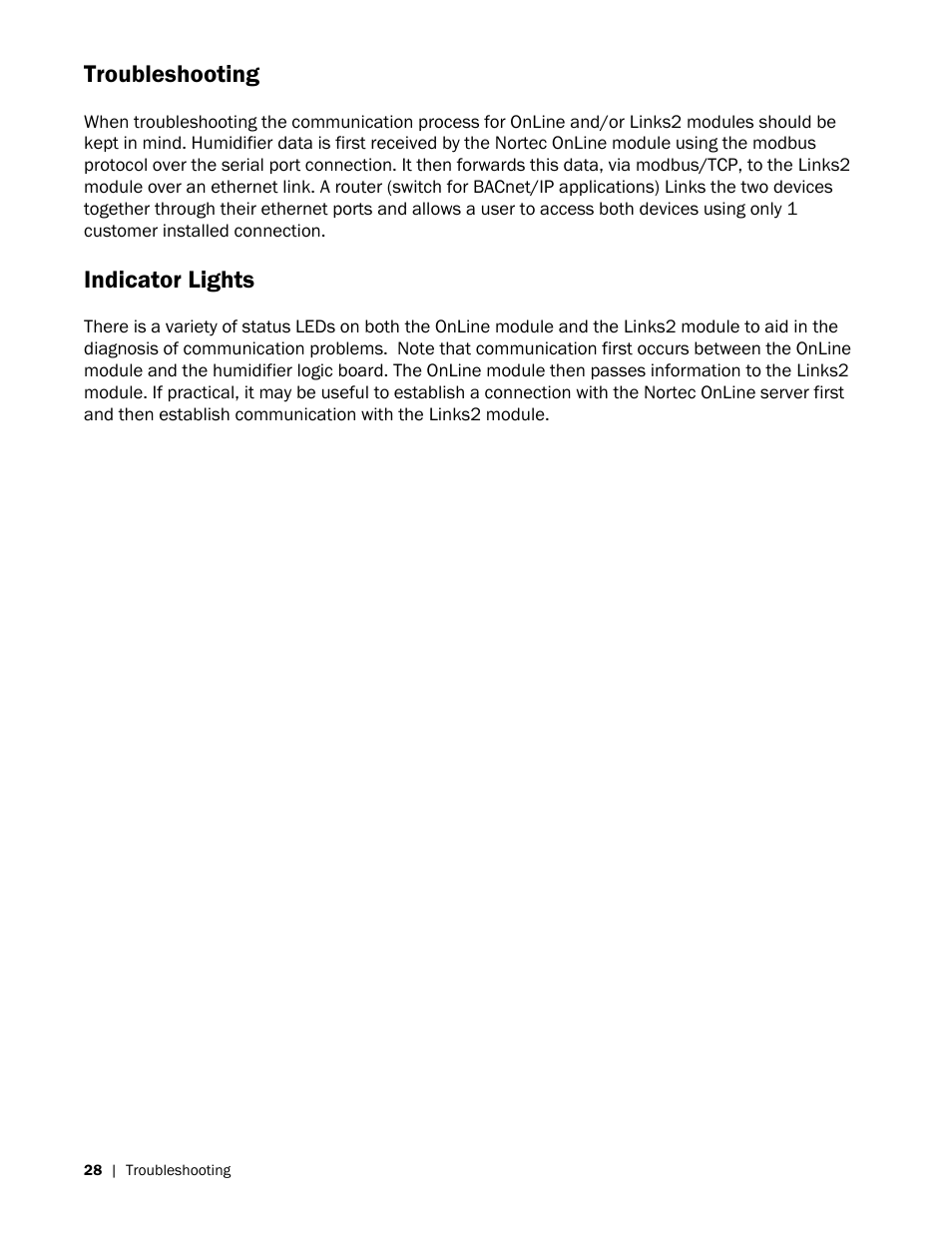 Troubleshooting, Indicator lights | Nortec LINKS 2 GSTC User Manual | Page 32 / 50