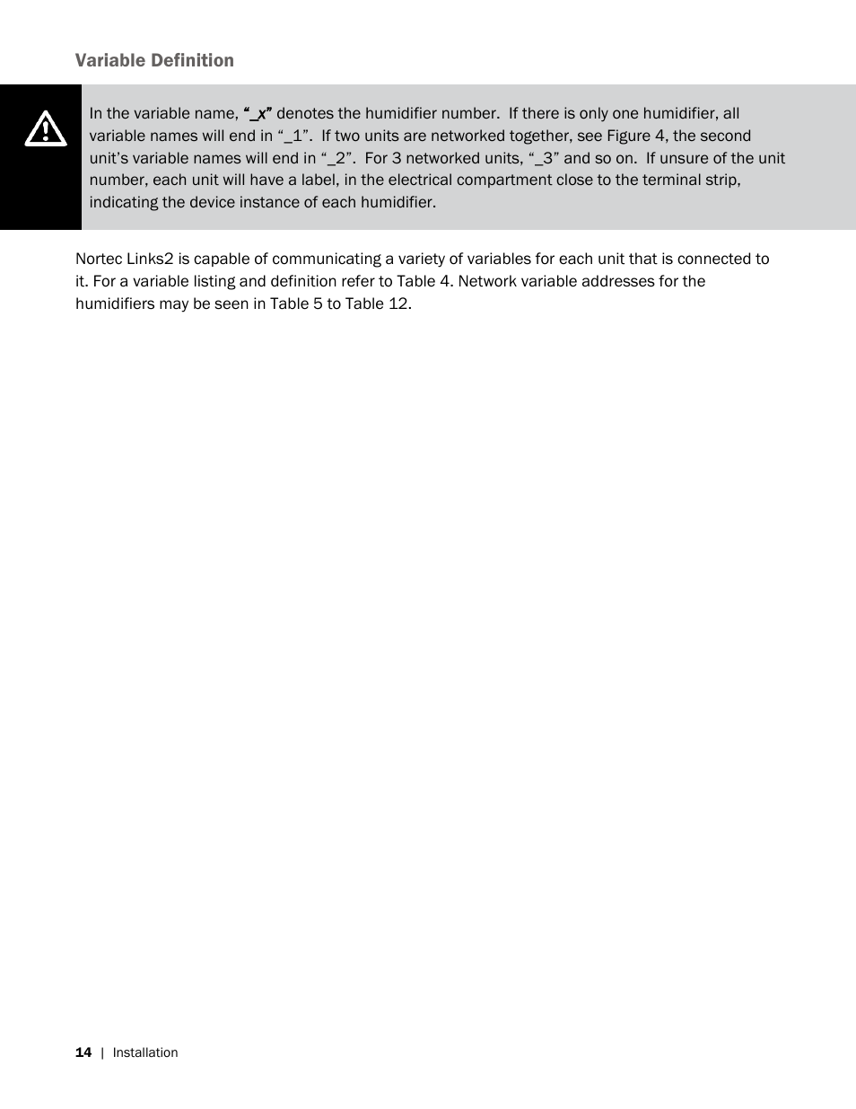 Variable definition | Nortec LINKS 2 NHRS User Manual | Page 18 / 44