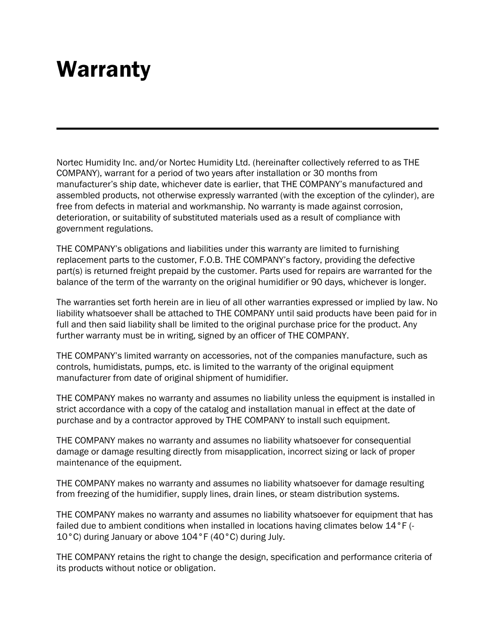 Warranty | Nortec LINKS 2 NHRS User Manual | Page 43 / 44