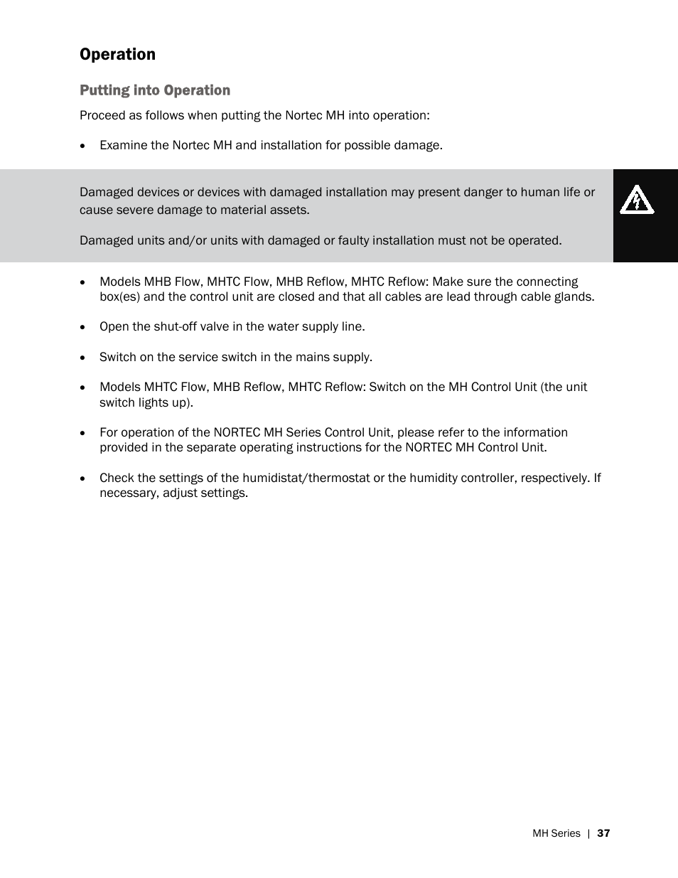 Operation | Nortec MH Series User Manual | Page 41 / 58