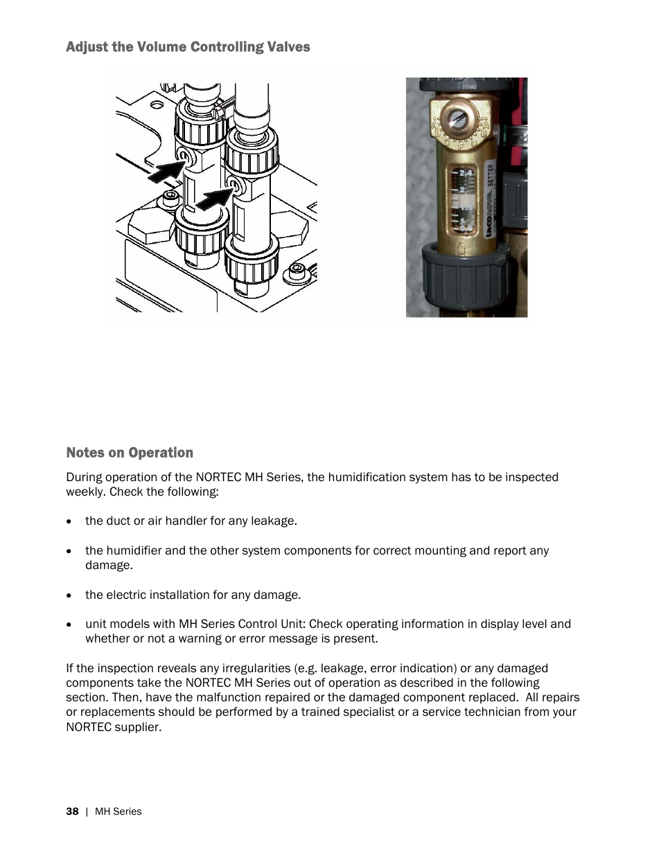 Adjust the volume controlling valves | Nortec MH Series User Manual | Page 42 / 58