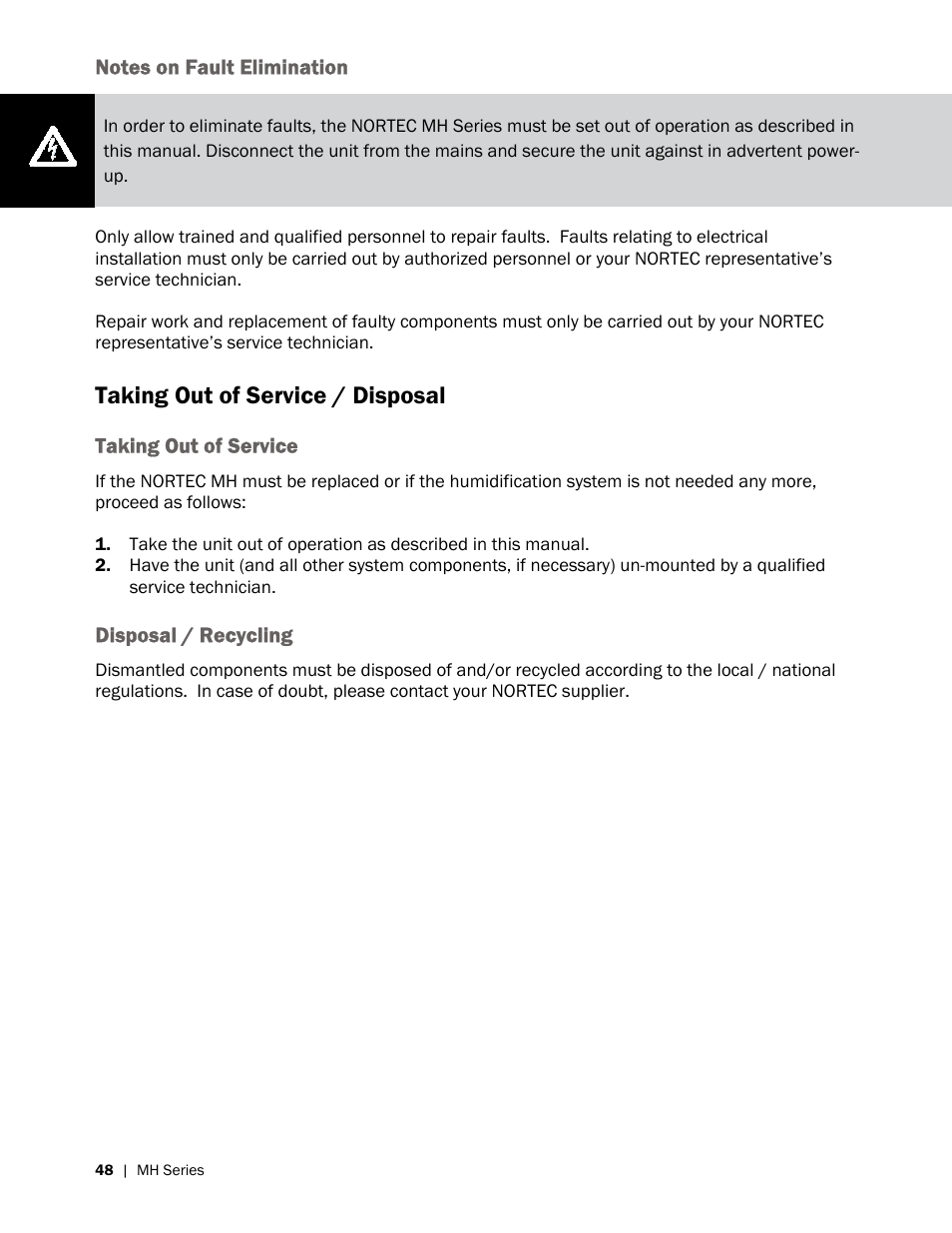 Taking out of service / disposal | Nortec MH Series User Manual | Page 52 / 58