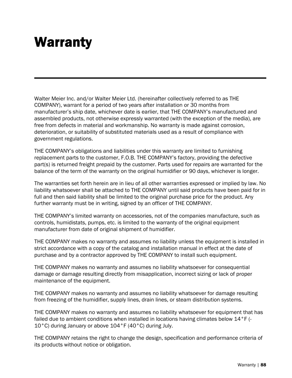 Warranty | Nortec MH Series User Manual | Page 57 / 58