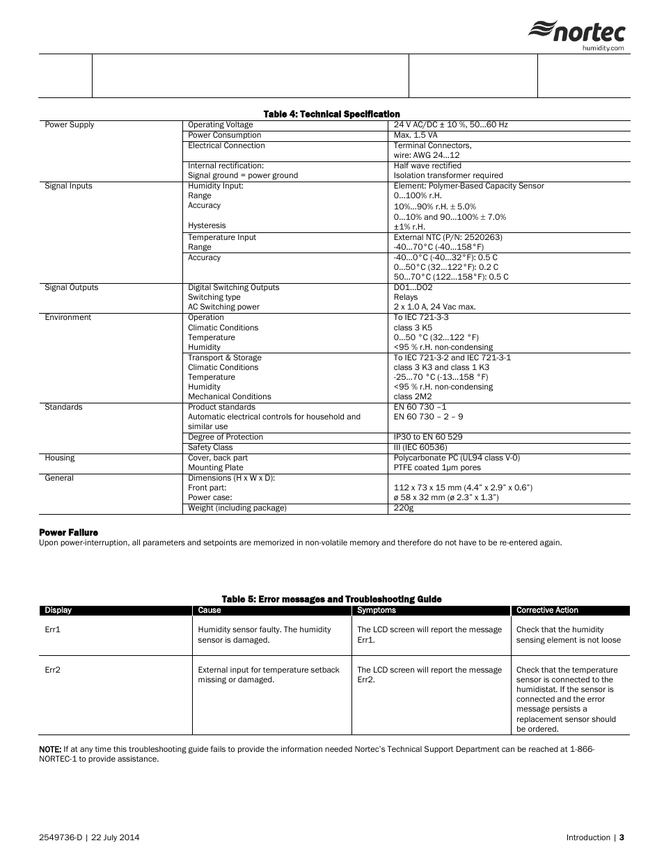 Nortec On Digital Wall Humidistat User Manual | Page 3 / 4