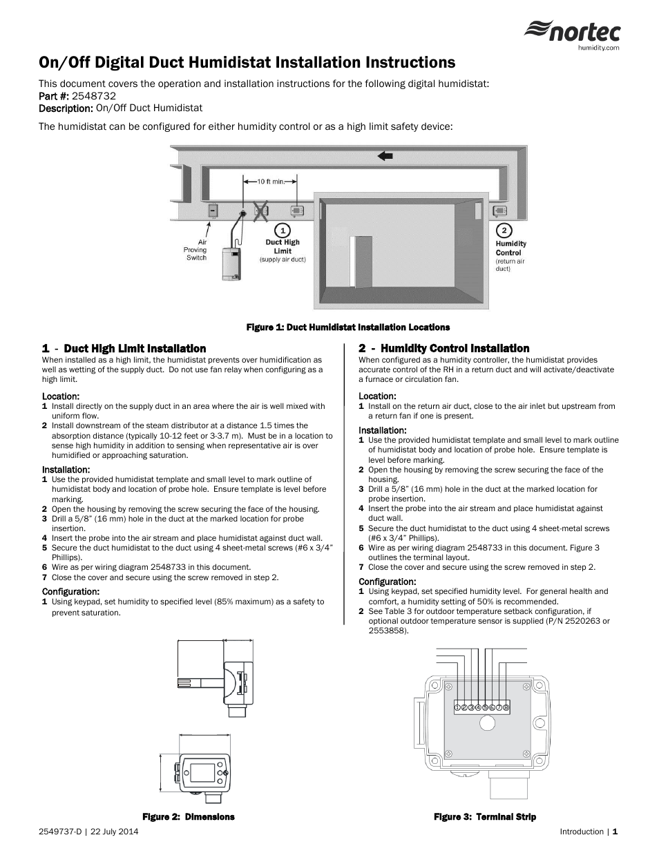 Nortec On Digital Duct Humidistat User Manual | 4 pages