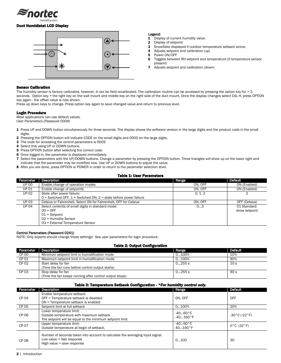 Nortec On Digital Duct Humidistat User Manual | Page 2 / 4
