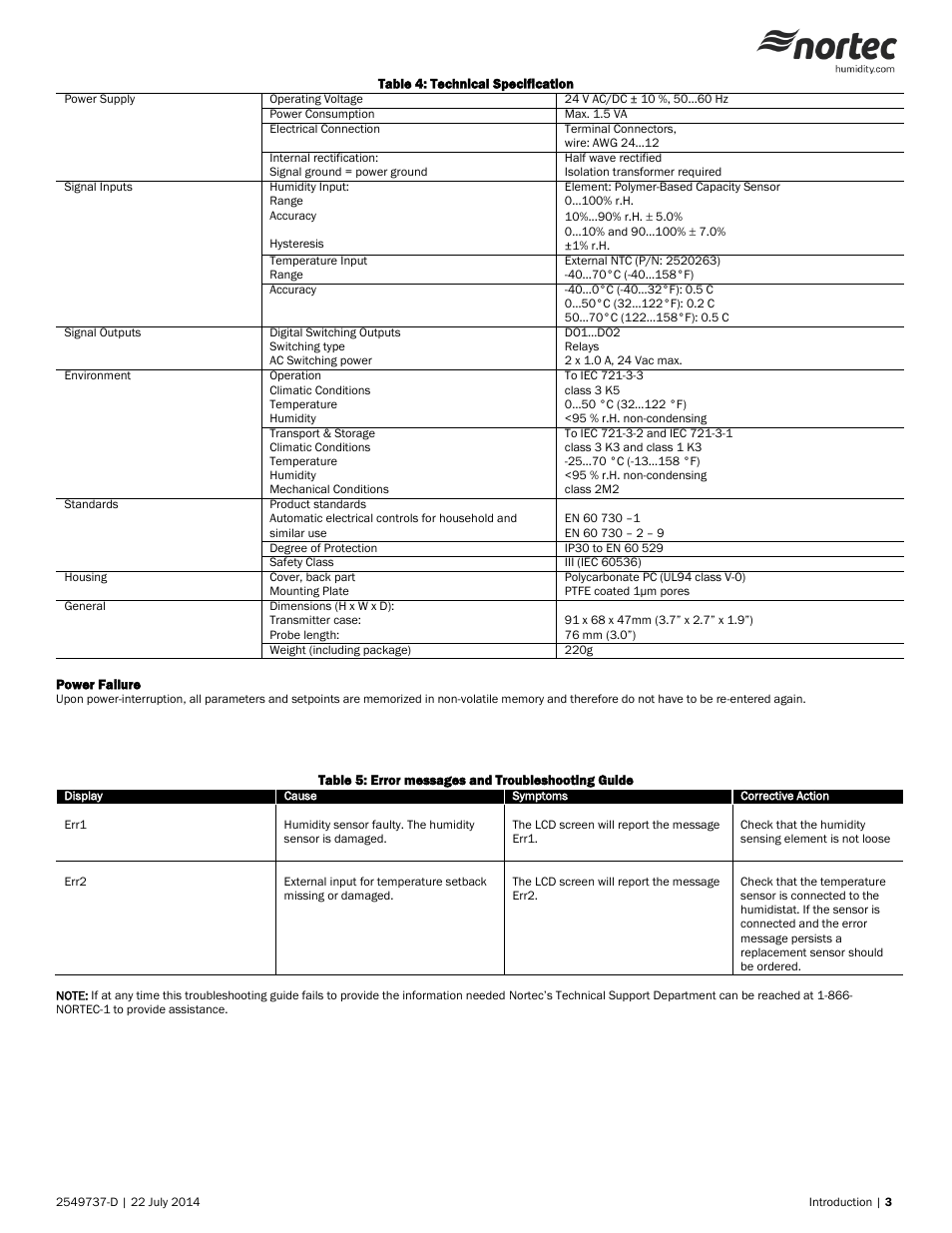 Nortec On Digital Duct Humidistat User Manual | Page 3 / 4