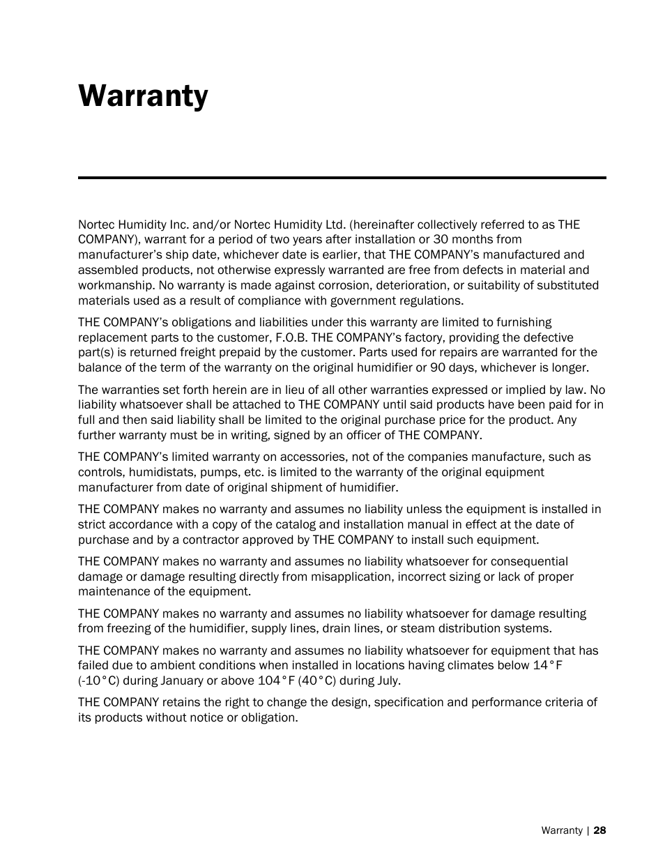 Warranty | Nortec SETC Outdoor User Manual | Page 31 / 32