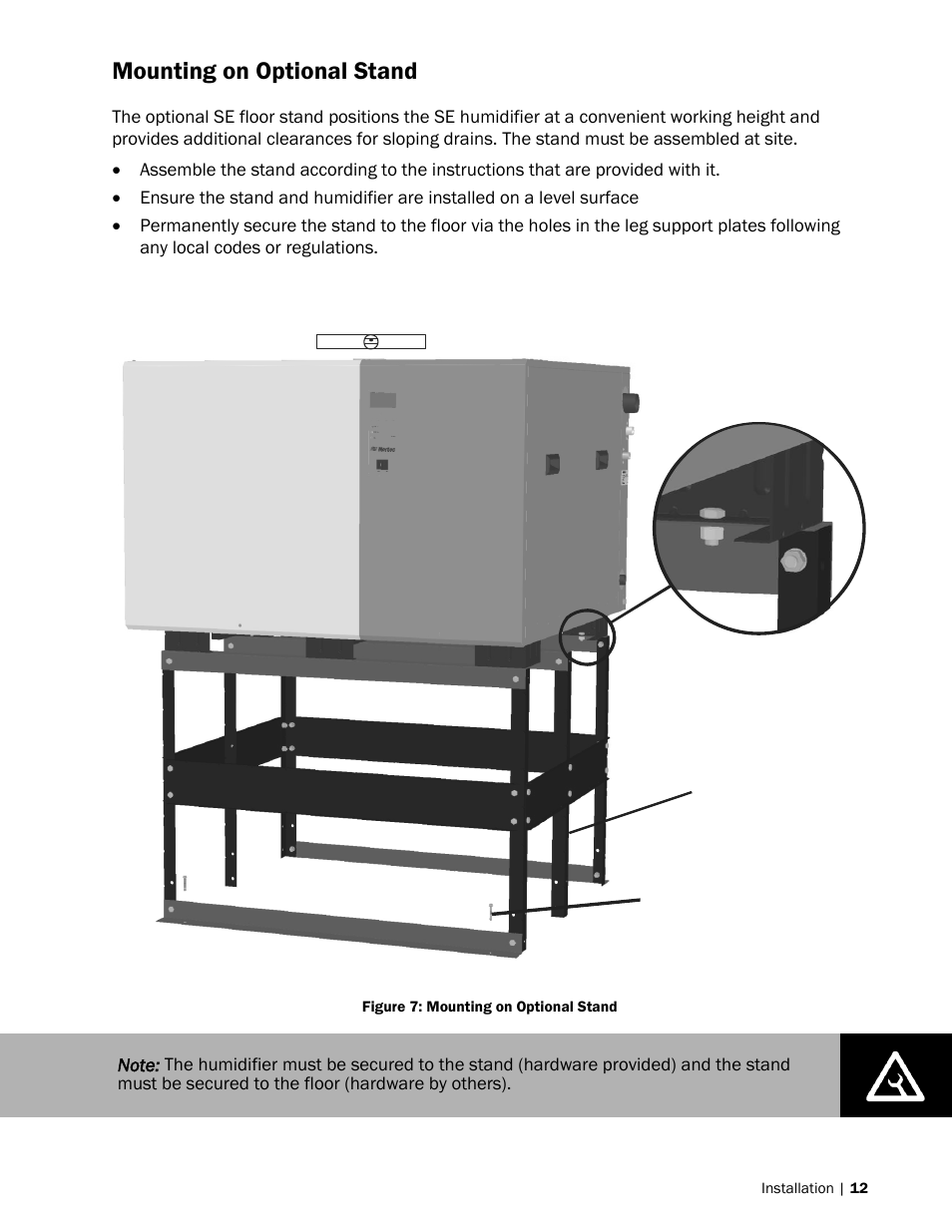 12 mounting, 12 mounting on optional stand, Mounting on optional stand | Nortec SE Series User Manual | Page 15 / 100