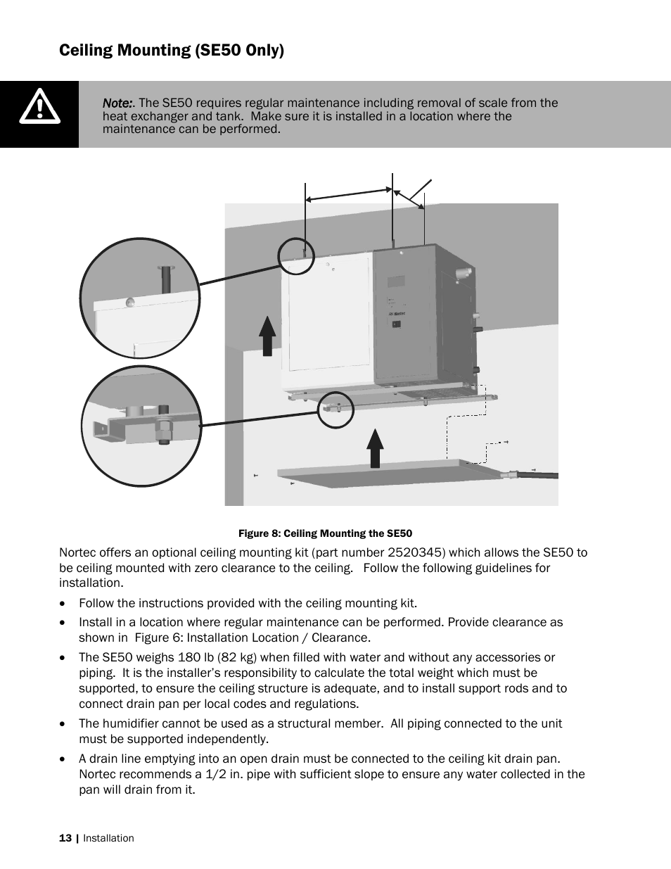 13 ceiling mounting (se50 only), Ceiling mounting (se50 only) | Nortec SE Series User Manual | Page 16 / 100