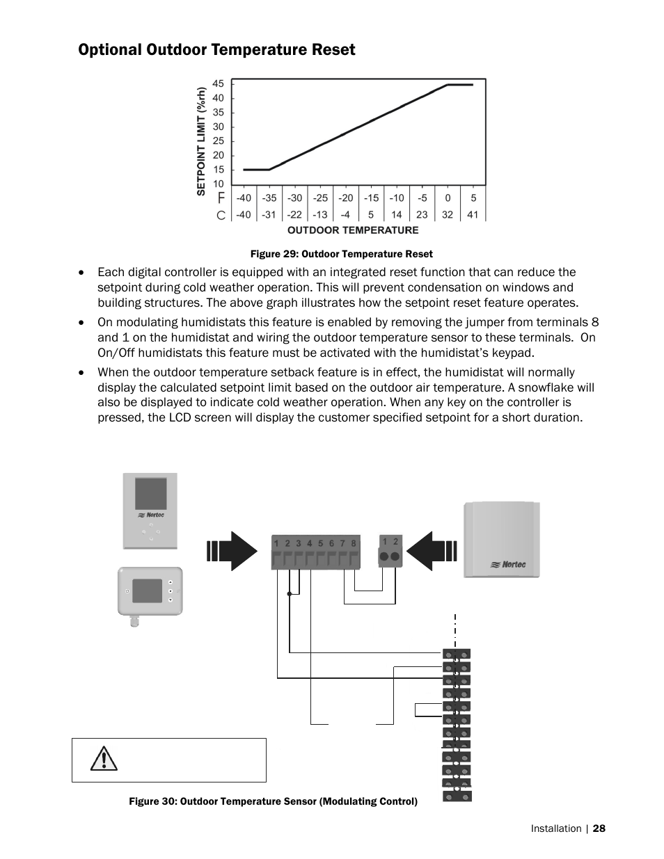 28 optional outdoor temperature reset, Optional outdoor temperature reset | Nortec SE Series User Manual | Page 31 / 100