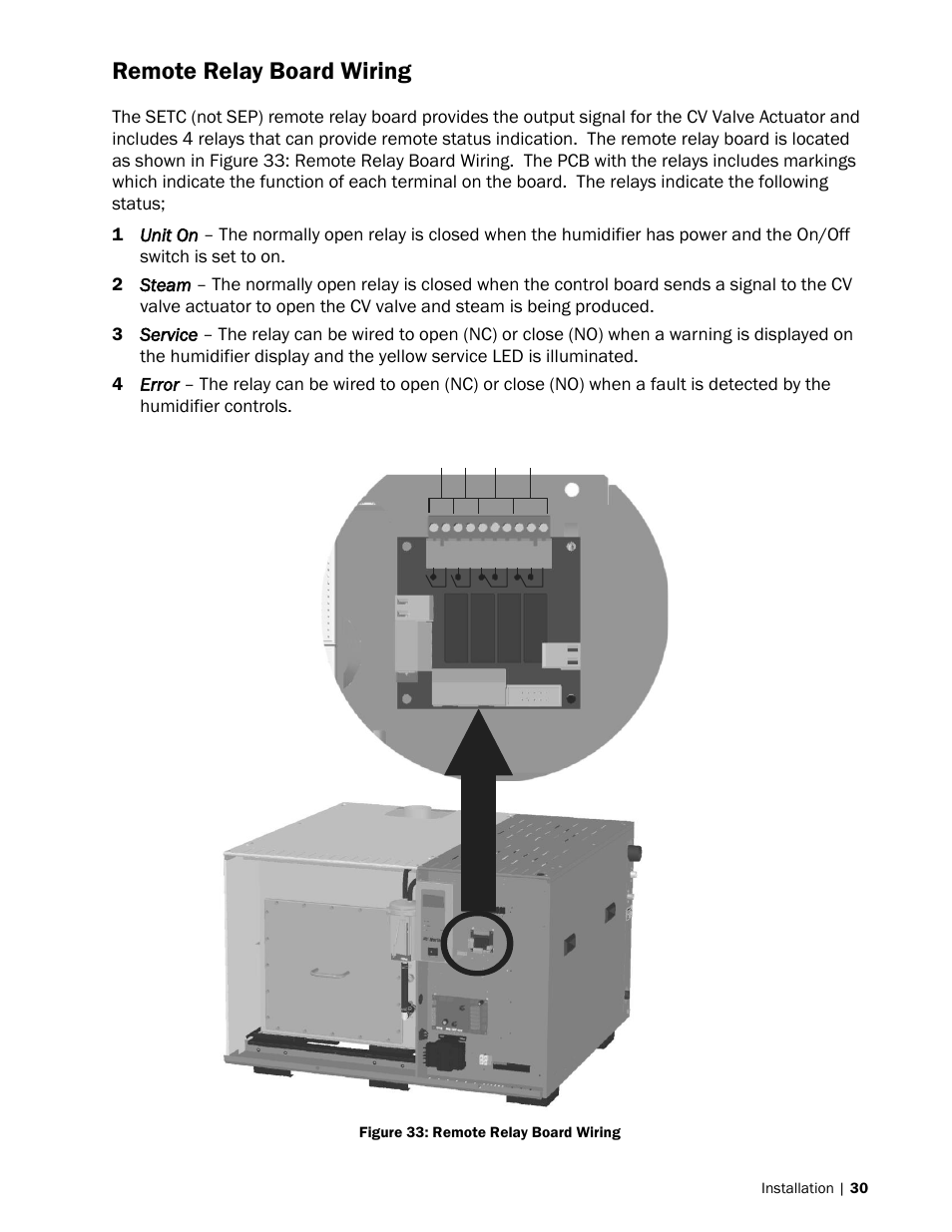 30 remote relay board wiring, Remote relay board wiring | Nortec SE Series User Manual | Page 33 / 100