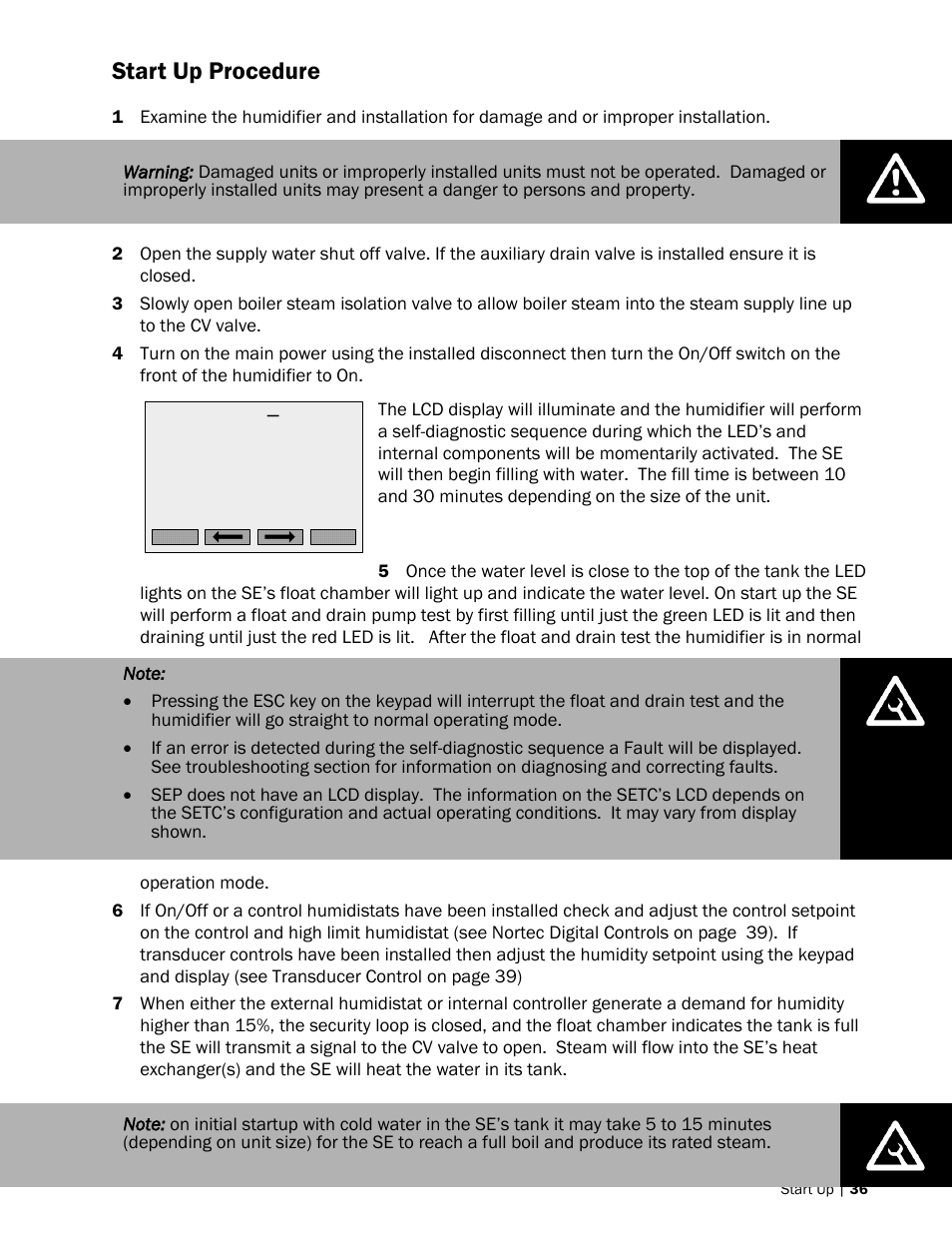 36 start up procedure, Start up procedure | Nortec SE Series User Manual | Page 39 / 100