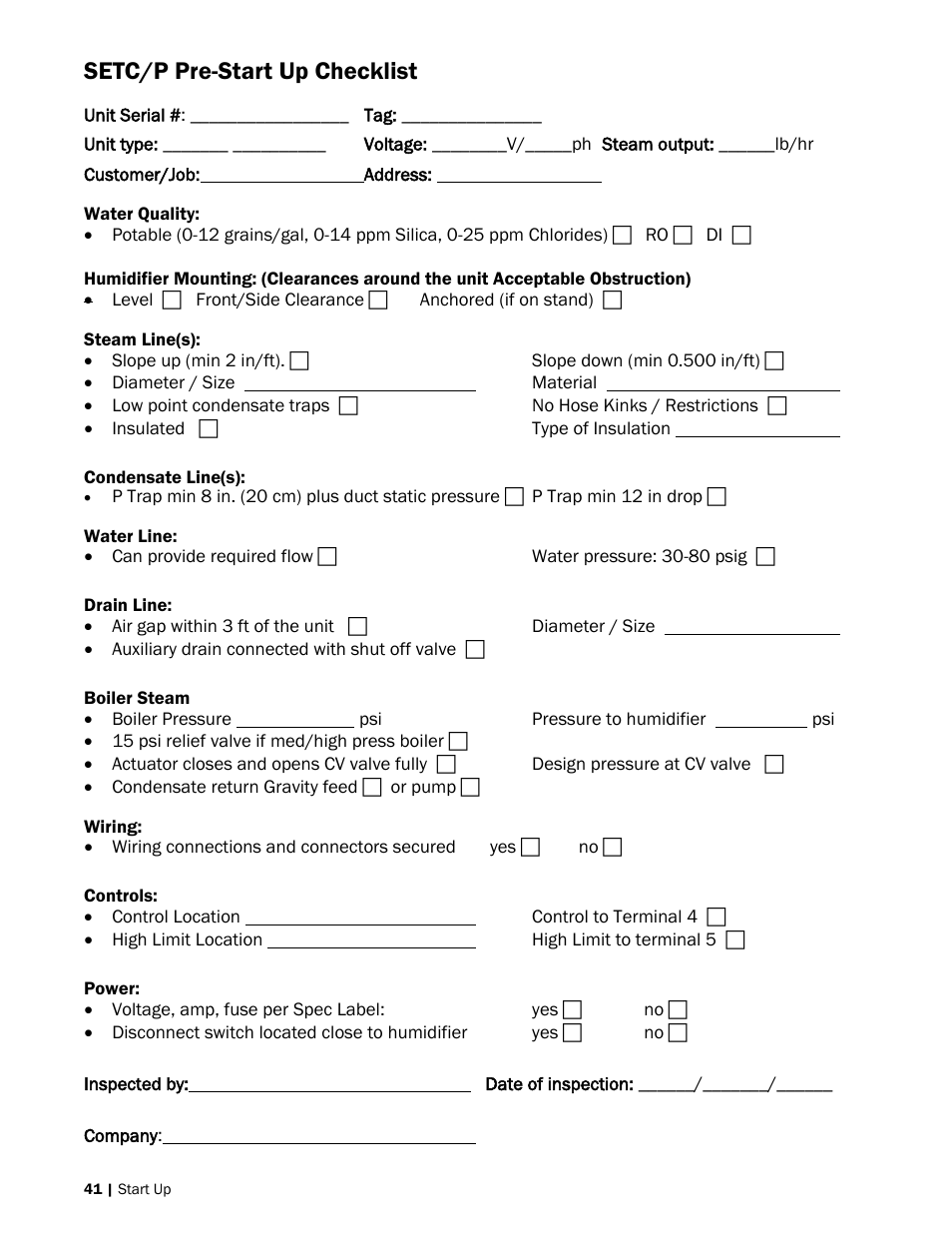 41 setc/p pre-start up checklist, He setc/p pre-start up checklist, 41, and to t | Setc/p pre-start up checklist | Nortec SE Series User Manual | Page 44 / 100