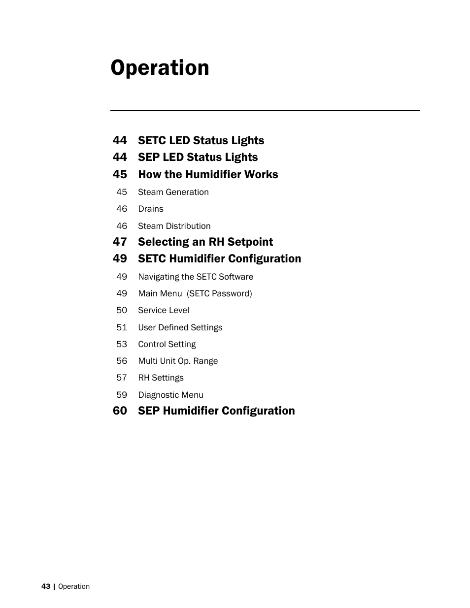 Operation, 60 sep humidifier configuration | Nortec SE Series User Manual | Page 46 / 100