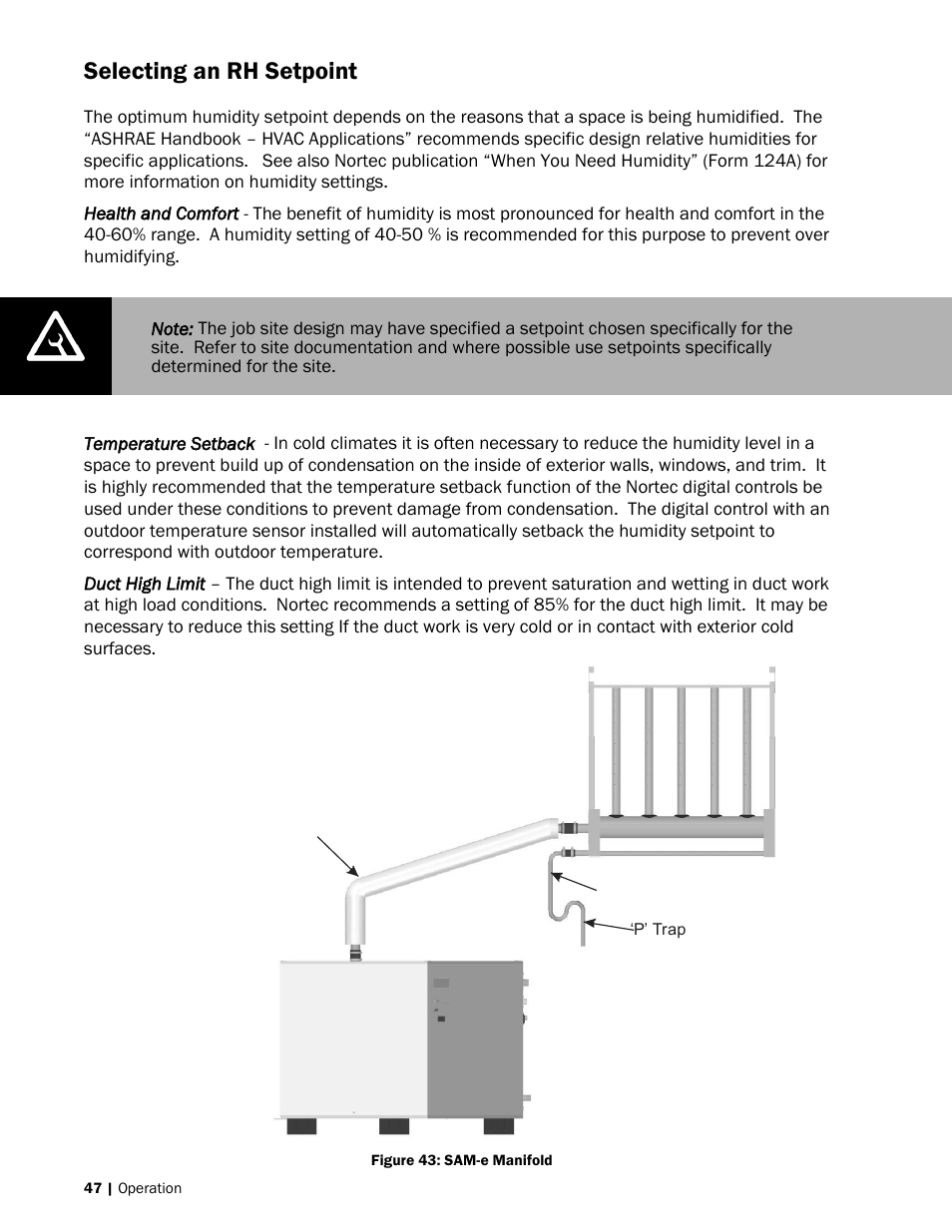 47 selecting an rh setpoint, Ee figure 43: sam-e manifold. for introd, Selecting an rh setpoint | Nortec SE Series User Manual | Page 50 / 100