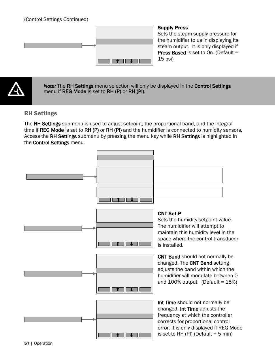 57 rh settings, Rh settings | Nortec SE Series User Manual | Page 60 / 100